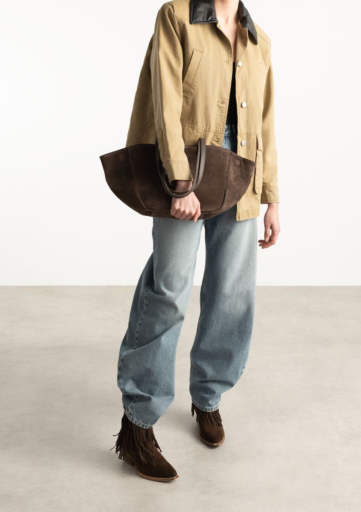 Braune Veloursleder-Cowboystiefeletten mit Fransen
