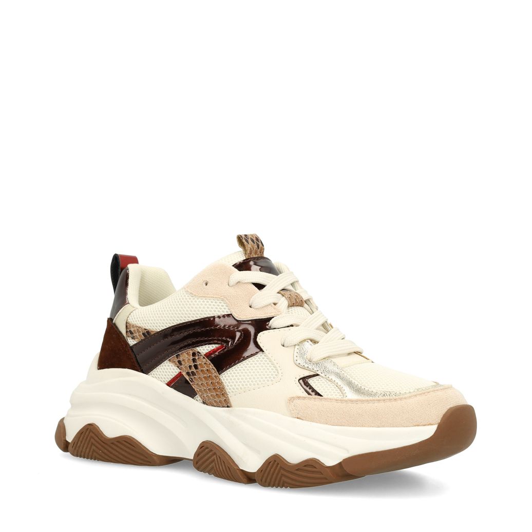 Beigefarbene Sneaker mit Schlangenmuster-Details