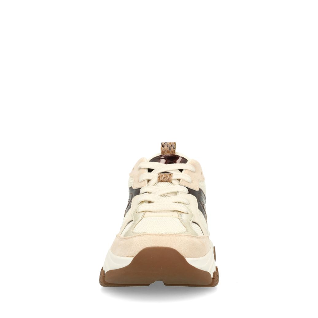 Beigefarbene Sneaker mit Schlangenmuster-Details