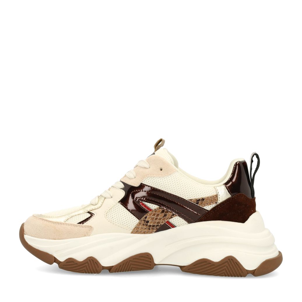 Beigefarbene Sneaker mit Schlangenmuster-Details