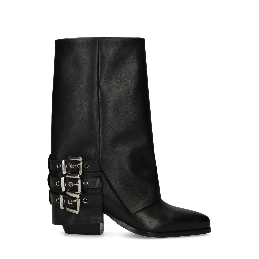 Schwarze Biker Boots aus Leder mit Umschlag