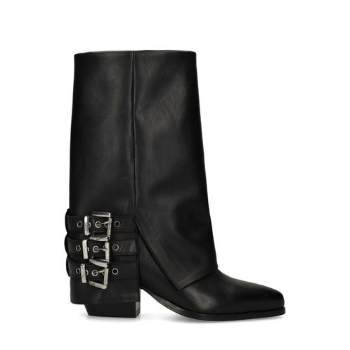 Schwarze Biker Boots aus Leder mit Umschlag