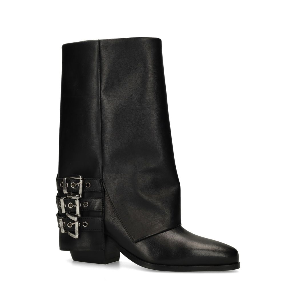 Schwarze Biker Boots aus Leder mit Umschlag