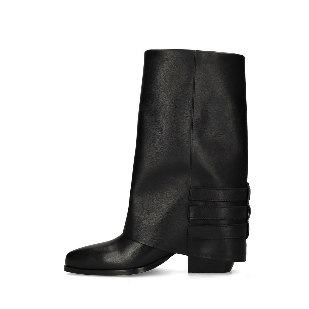 Schwarze Biker Boots aus Leder mit Umschlag