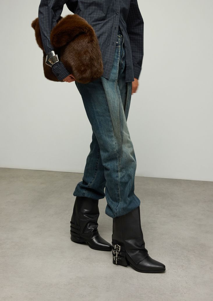 Schwarze Biker Boots aus Leder mit Umschlag