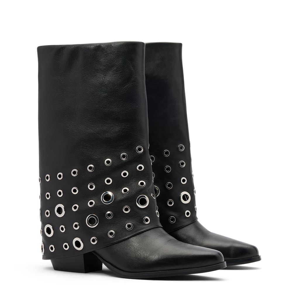Zwarte leren enkellaarsjes met flap