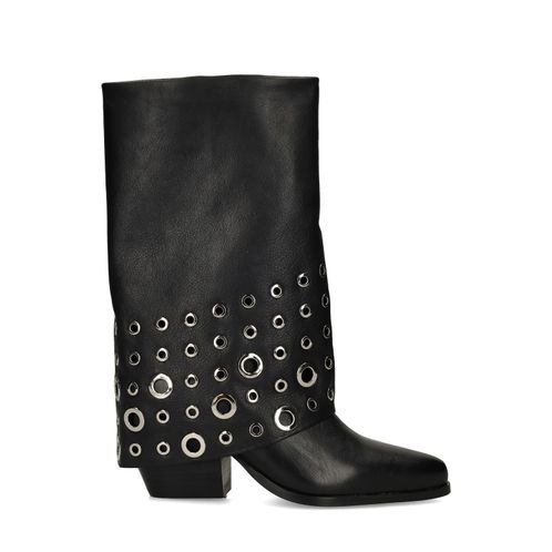 Zwarte leren enkellaarsjes met flap