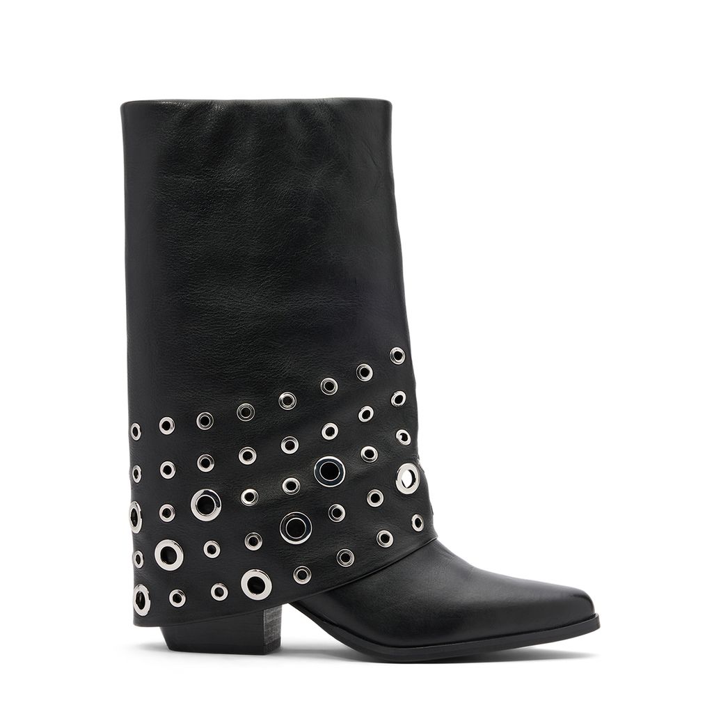 Zwarte leren enkellaarsjes met flap