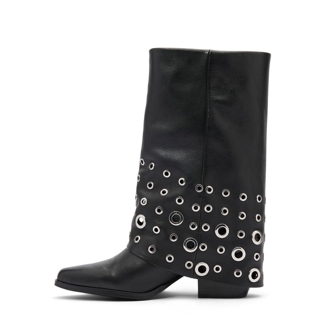 Zwarte leren enkellaarsjes met flap