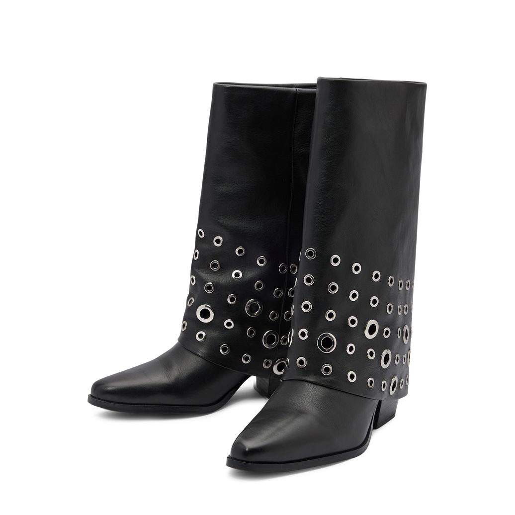 Zwarte leren enkellaarsjes met flap