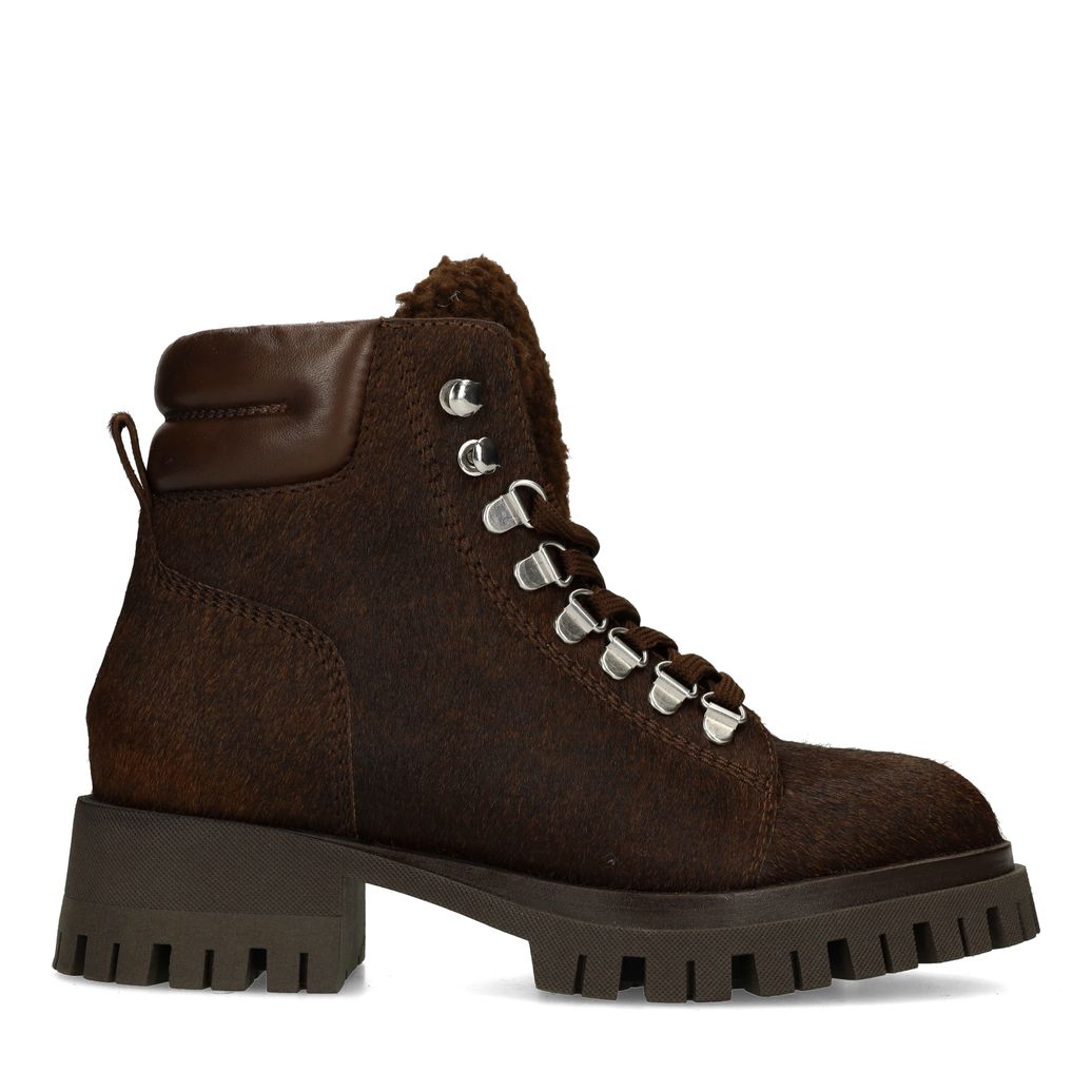 Bottines à lacets avec effet poils de poney - marron