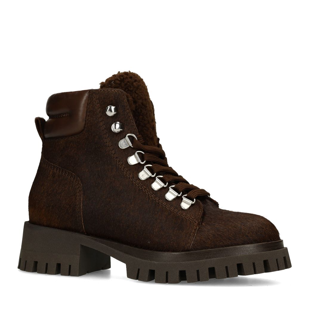 Bottines à lacets avec effet poils de poney - marron