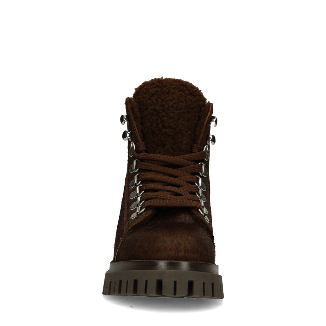 Braune Schnürstiefeletten mit Pony Hair