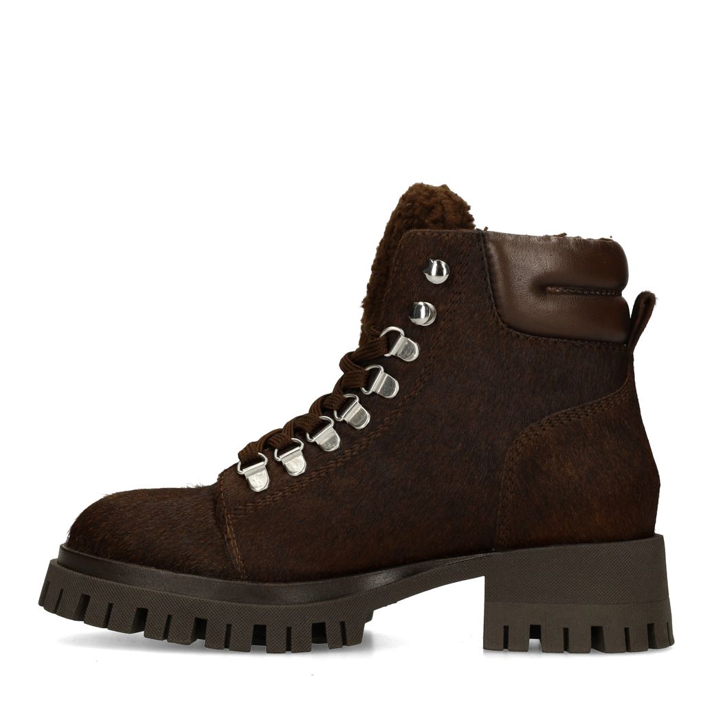 Bottines à lacets avec effet poils de poney - marron