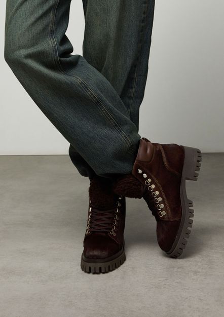Bottines à lacets avec effet poils de poney - marron