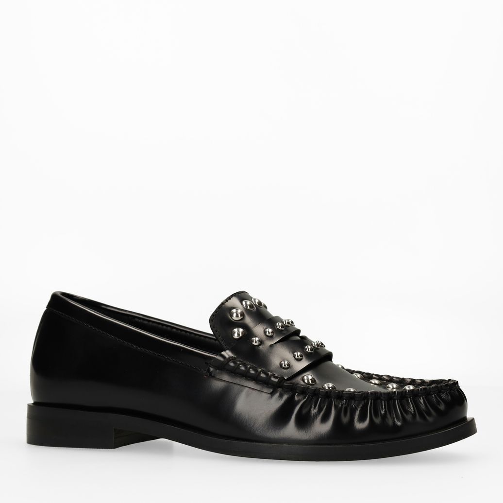 Zwarte leren loafers met zilverkleurige studs