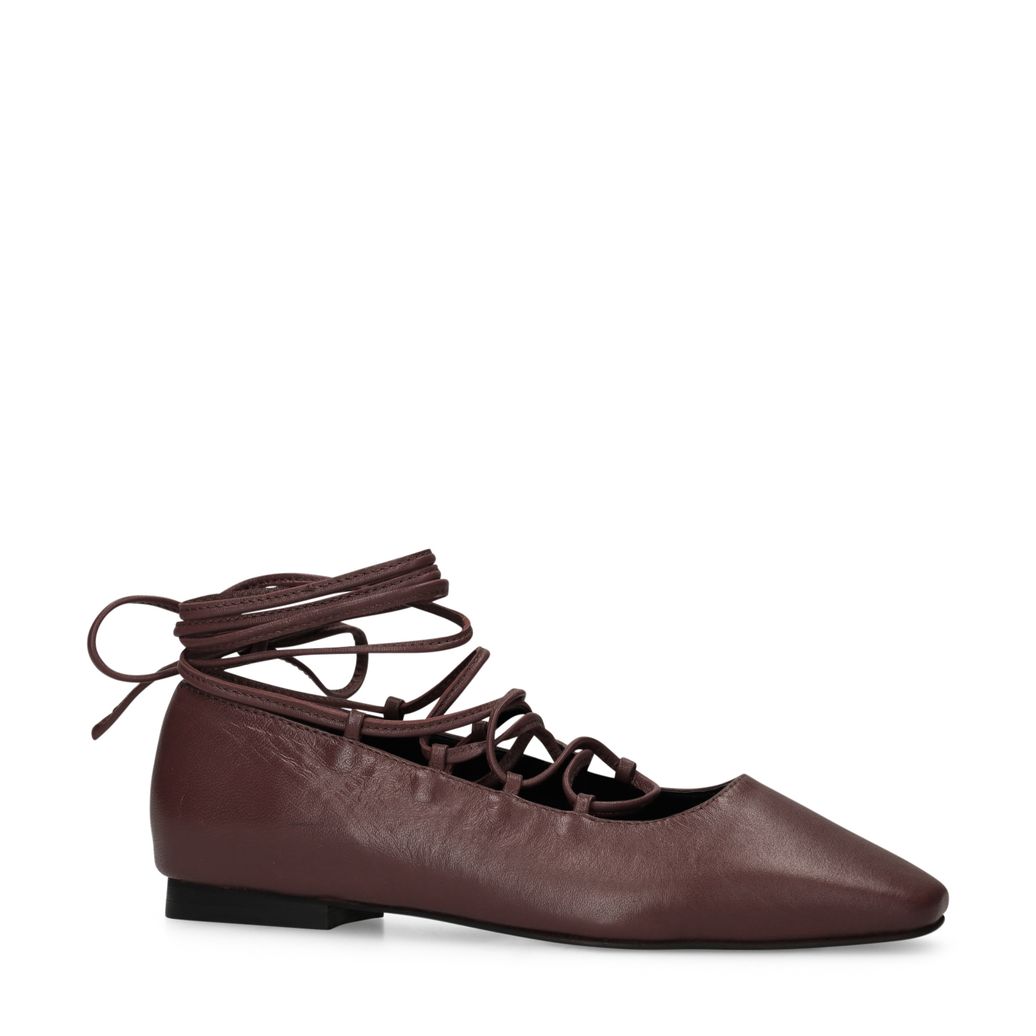 Burgundy leren ballerina's met veters