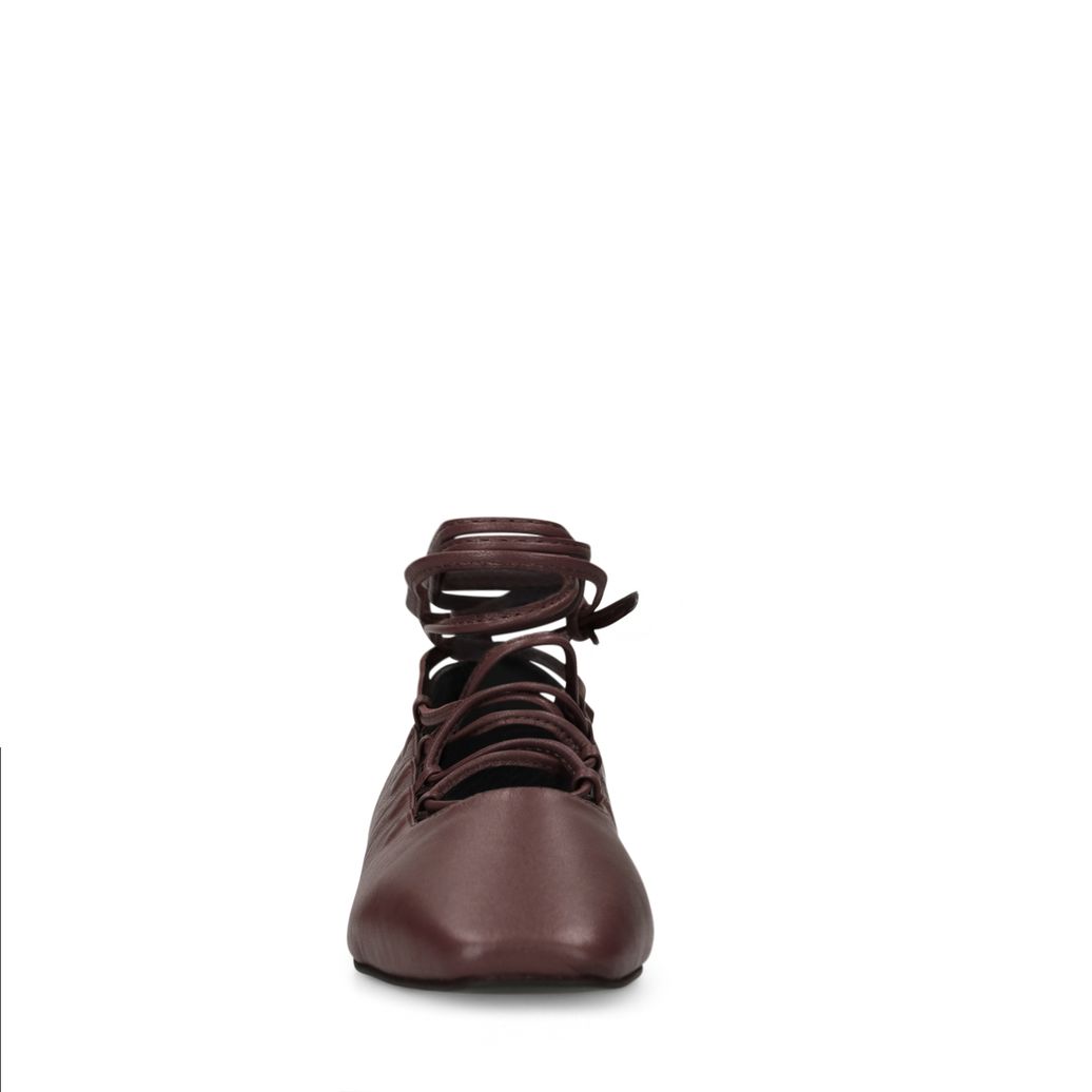 Burgundy leren ballerina's met veters