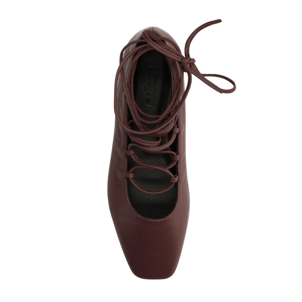 Burgundy leren ballerina's met veters