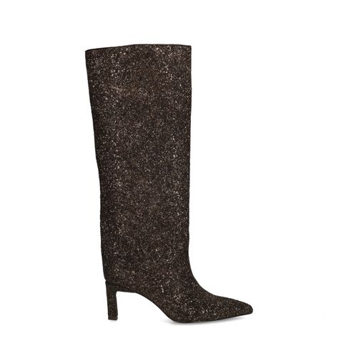 Bottes hautes pailletées à talon - marron