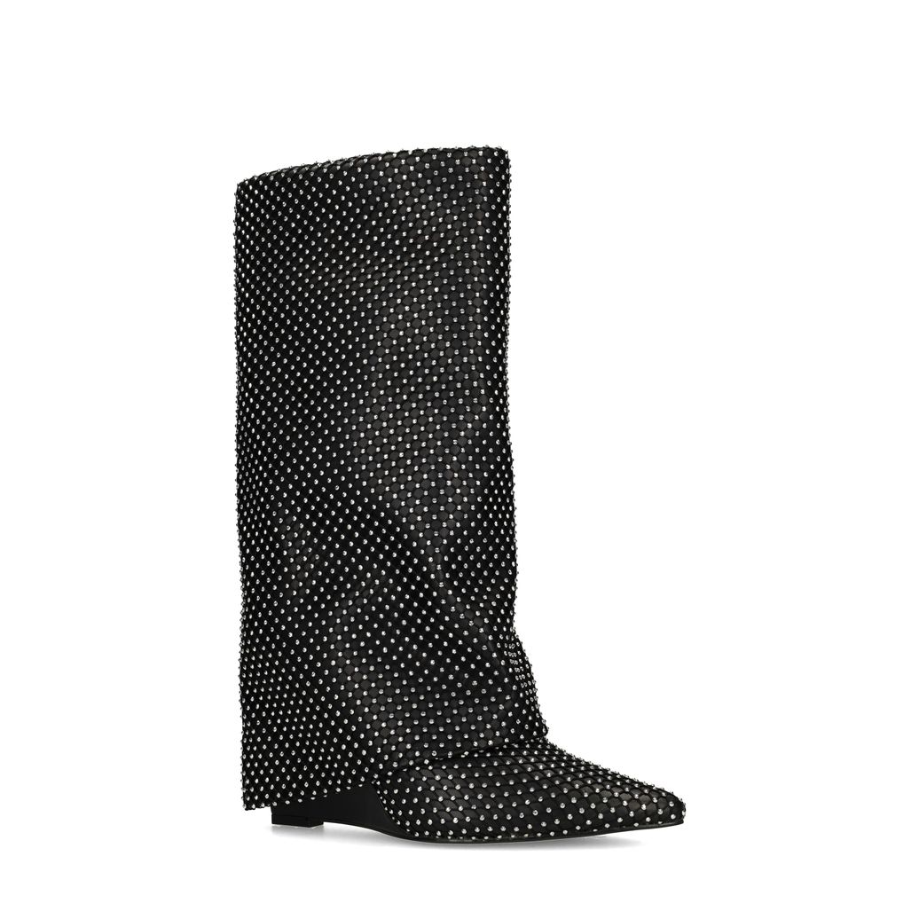Zwarte strass laarzen met flap