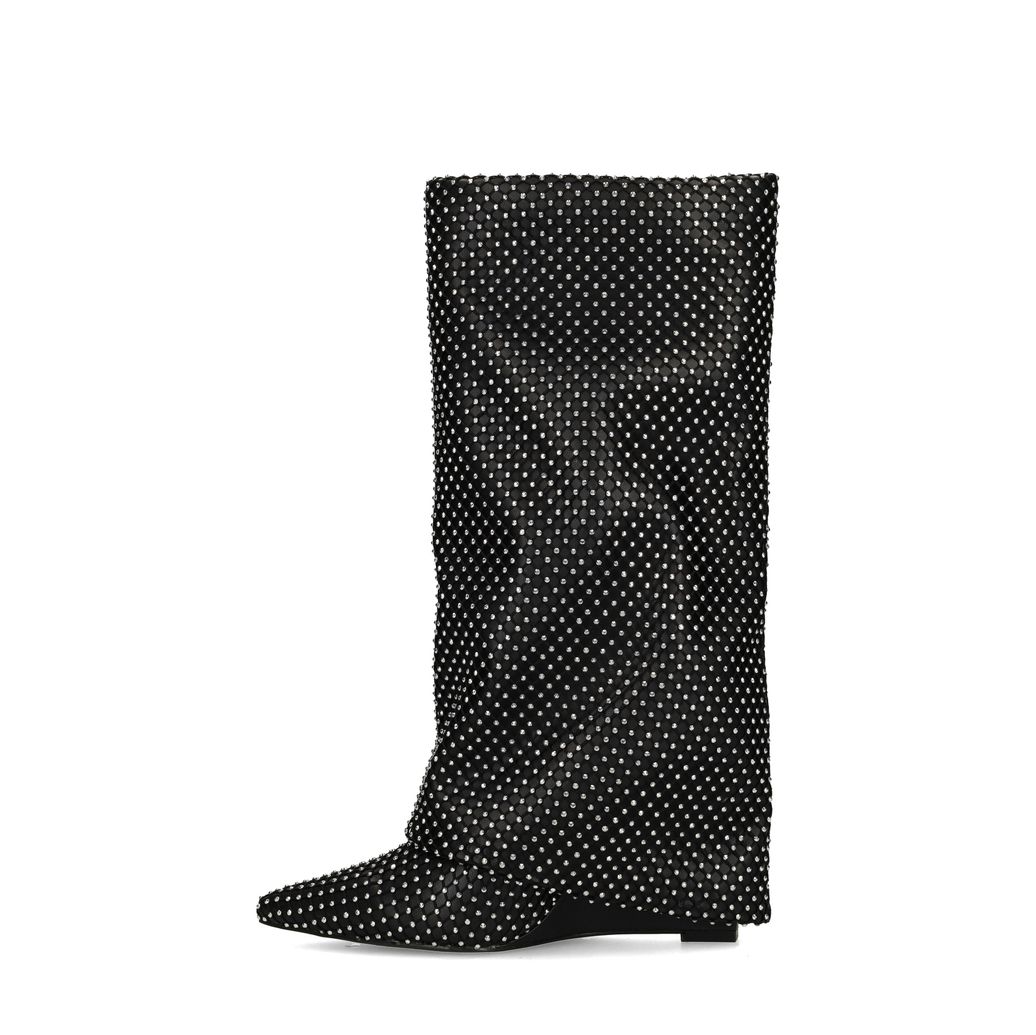 Zwarte strass laarzen met flap
