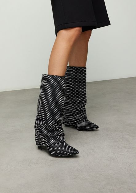 Zwarte strass laarzen met flap