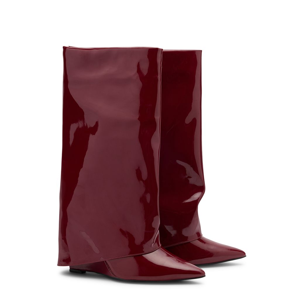 Bottes hautes à talon compensé avec rabat - rouge