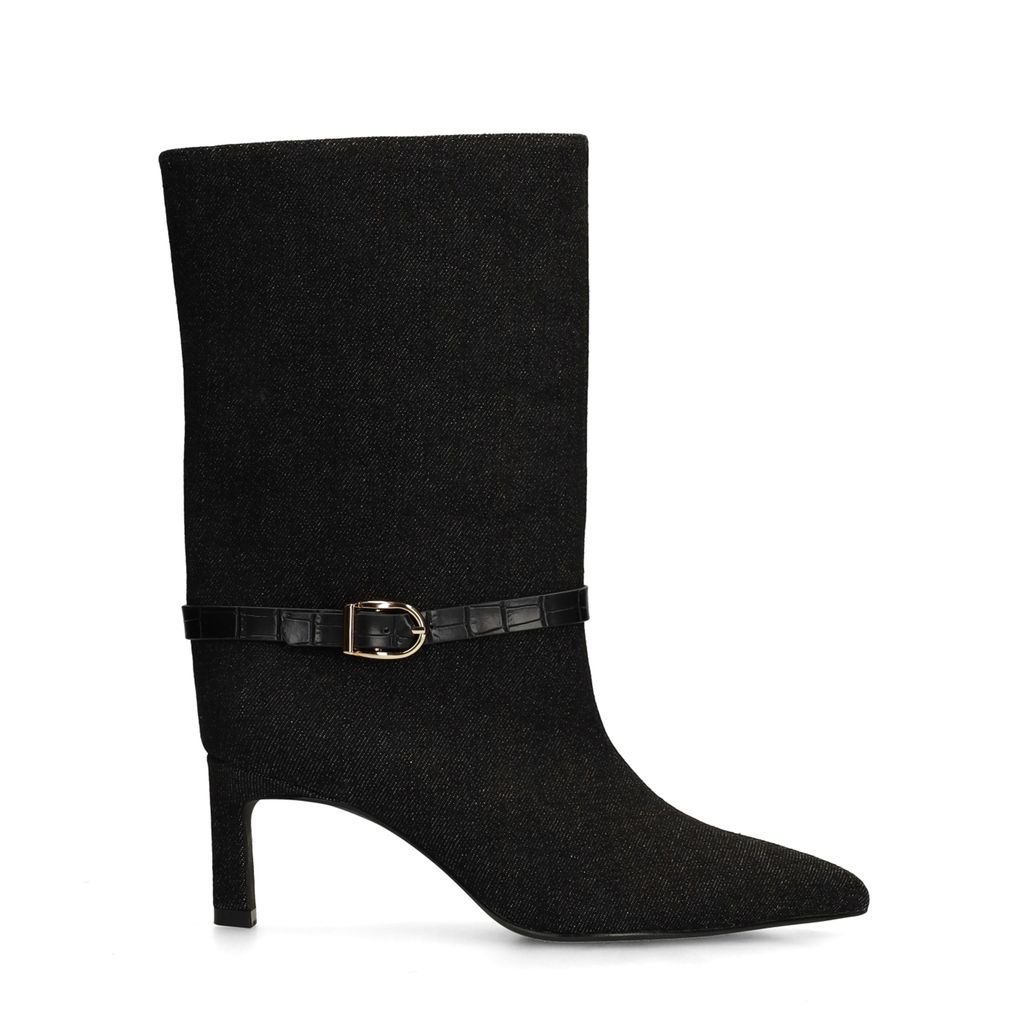 Schwarze Denim-Stiefeletten mit Absatz