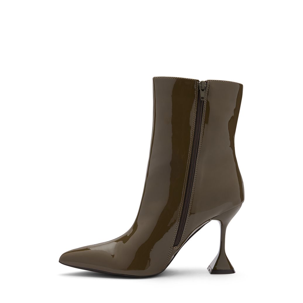 Grüne Lack-Stiefeletten mit Trichterabsatz