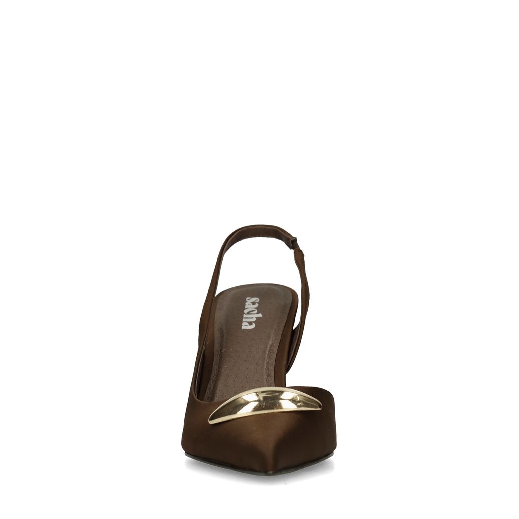 Bruine slingback pumps met goudkleurig detail