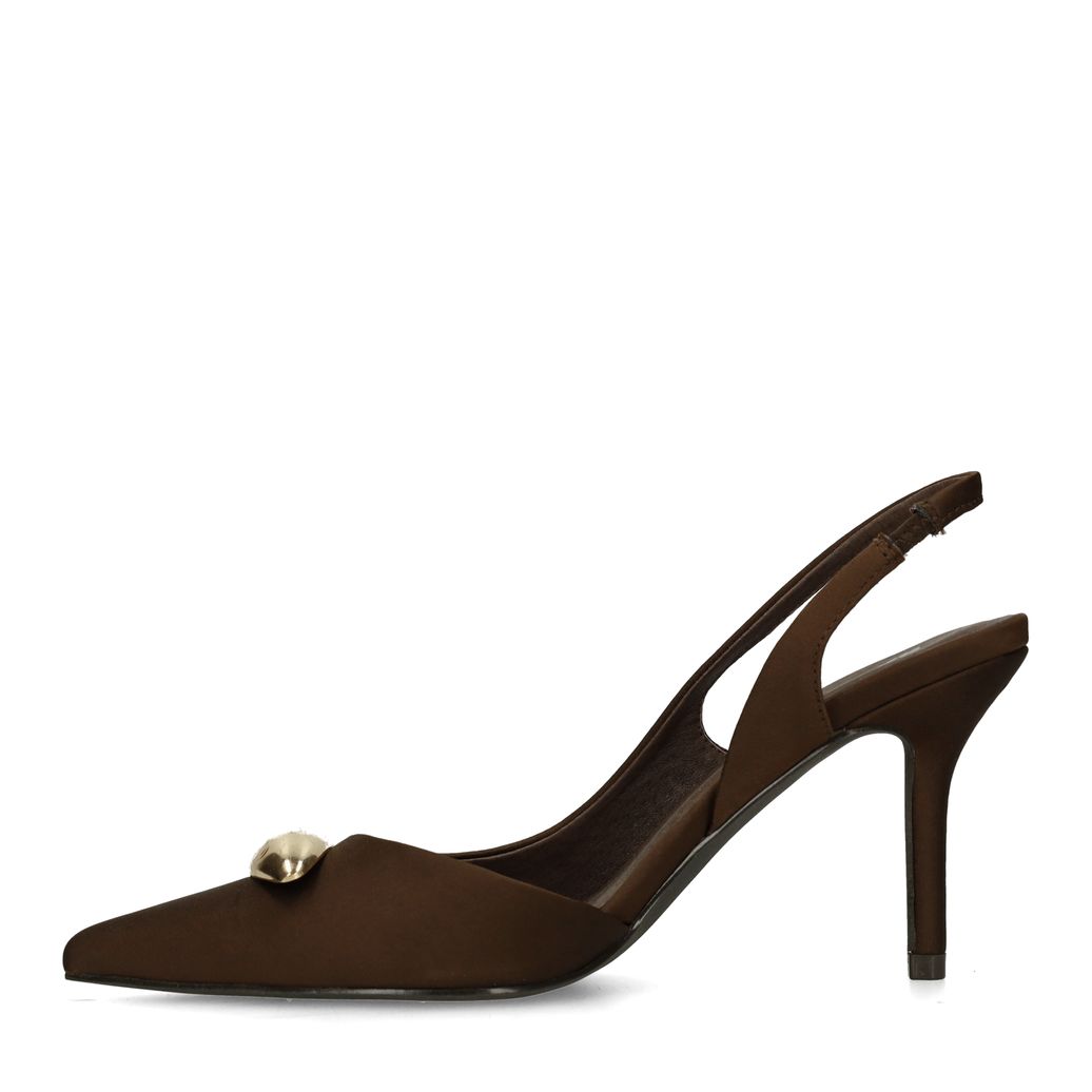 Bruine slingback pumps met goudkleurig detail