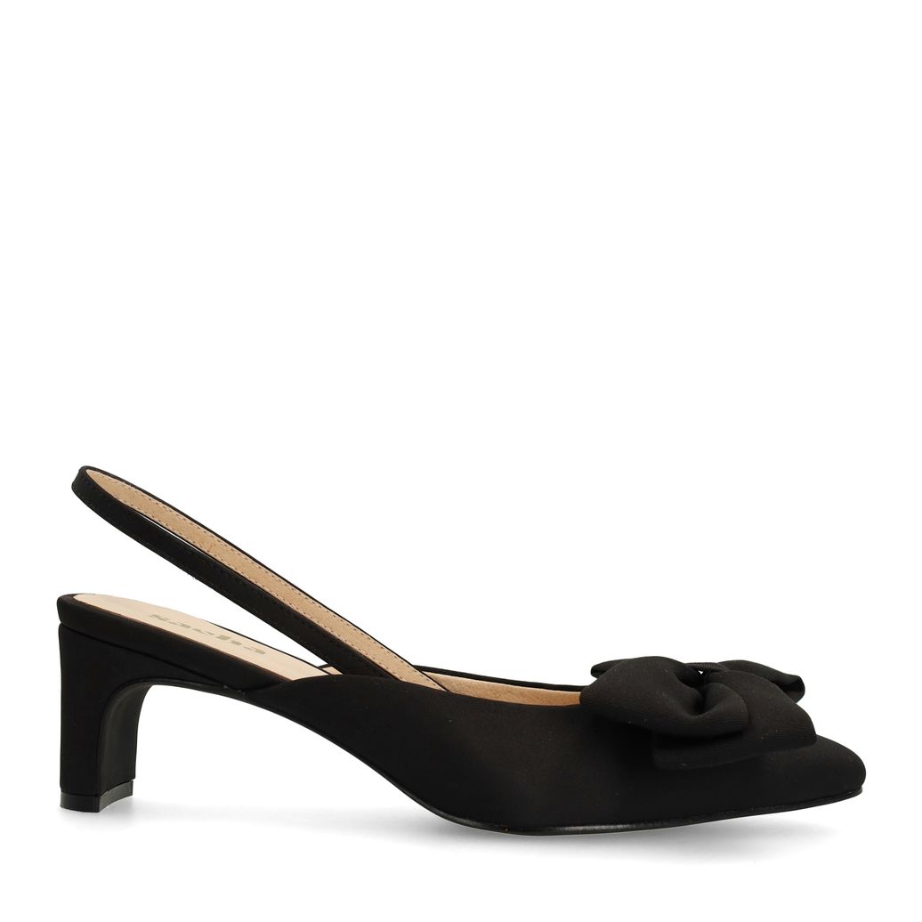 Schwarze Slingbackpumps mit Schleife