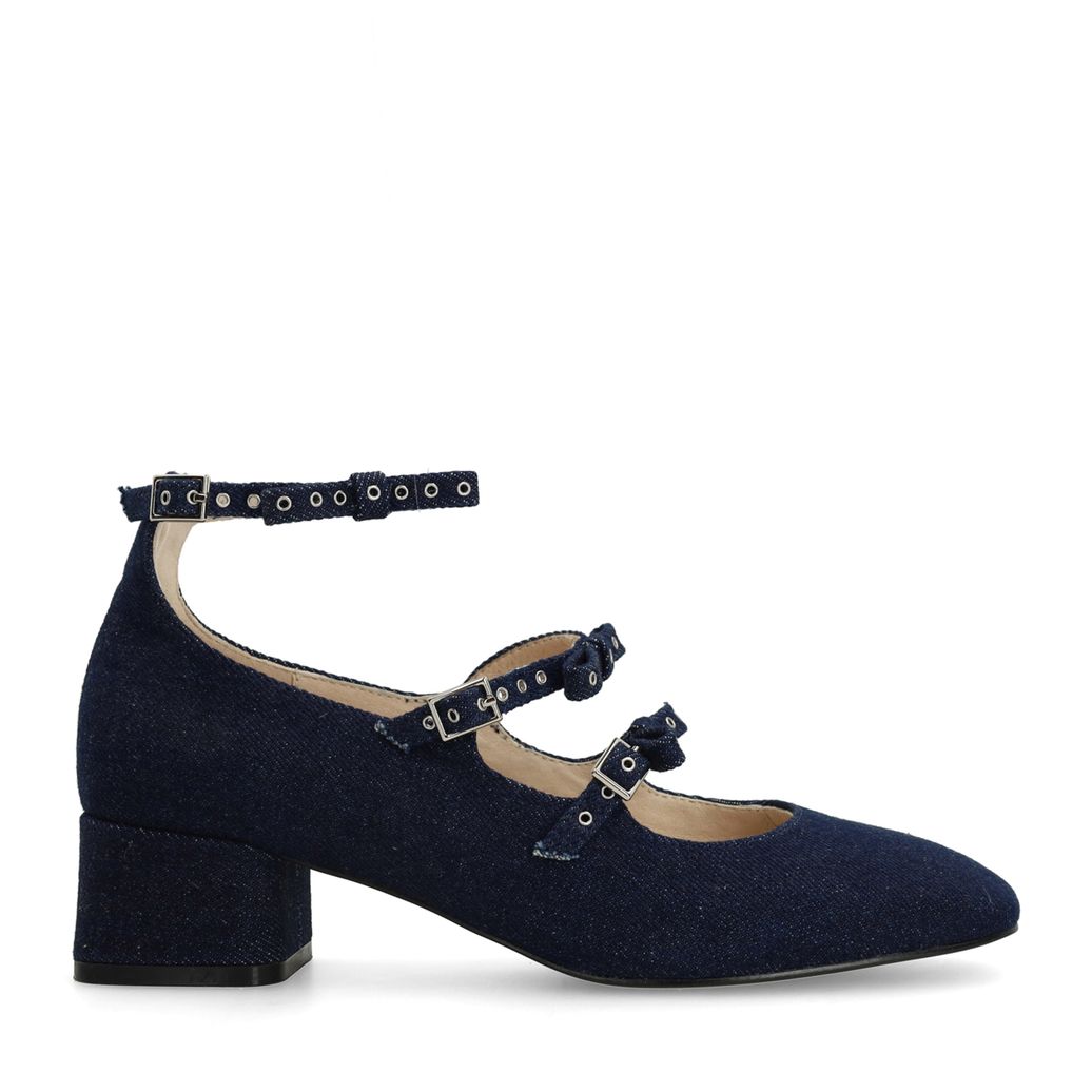 Dunkelblaue Mary Jane's in Denim-Optik