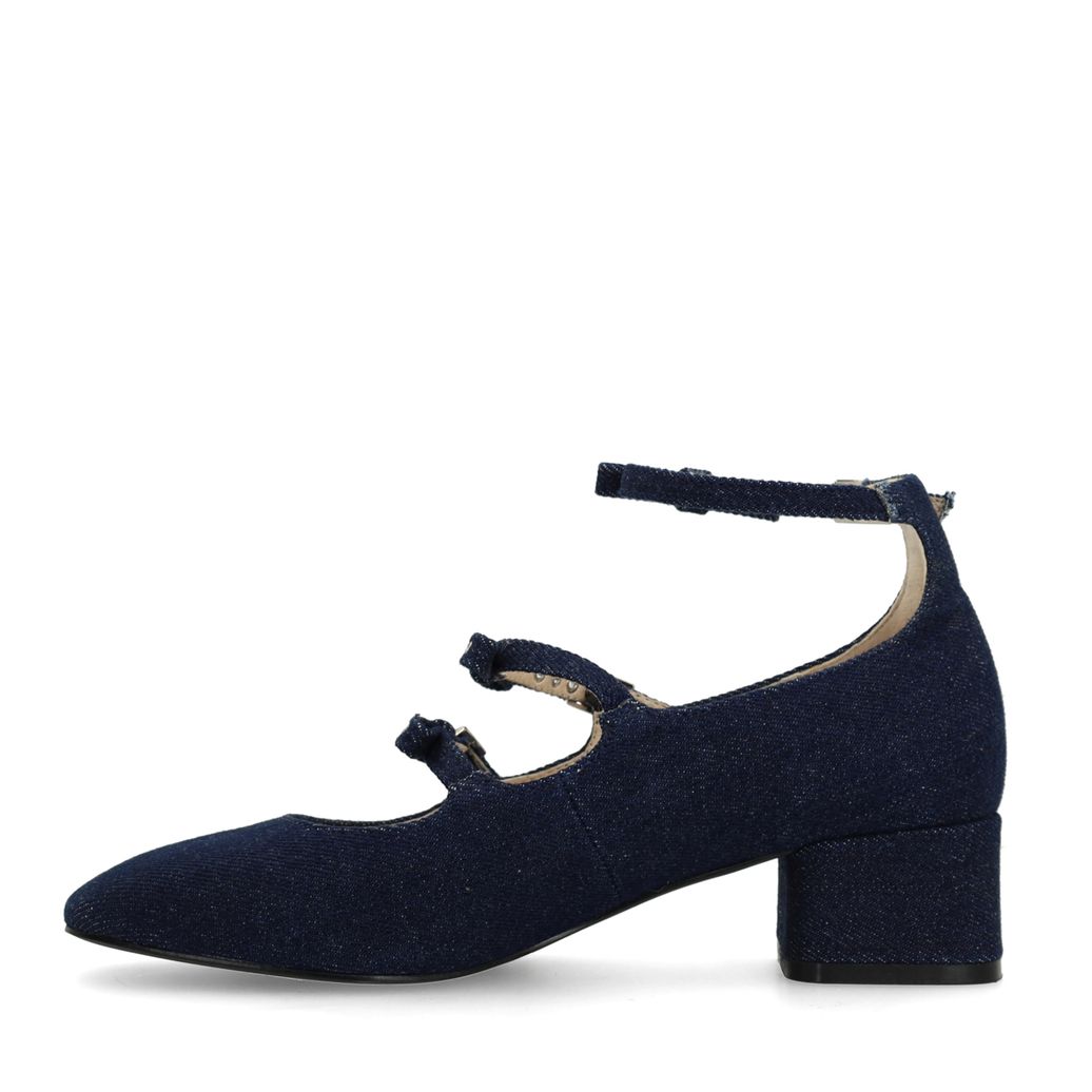Dunkelblaue Mary Jane's in Denim-Optik