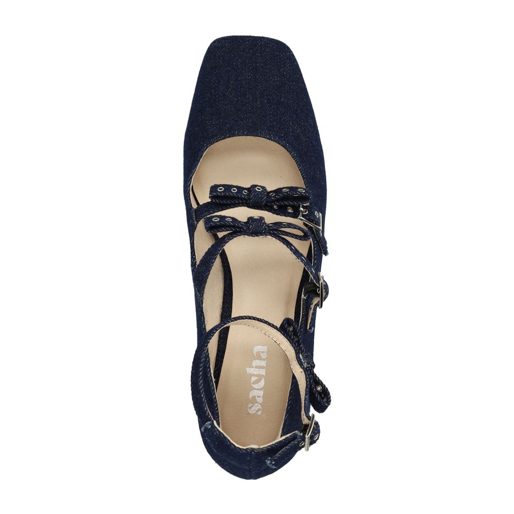 Dunkelblaue Mary Jane's in Denim-Optik