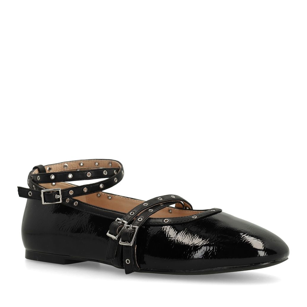Zwarte lak ballerina's met studs en bandjes