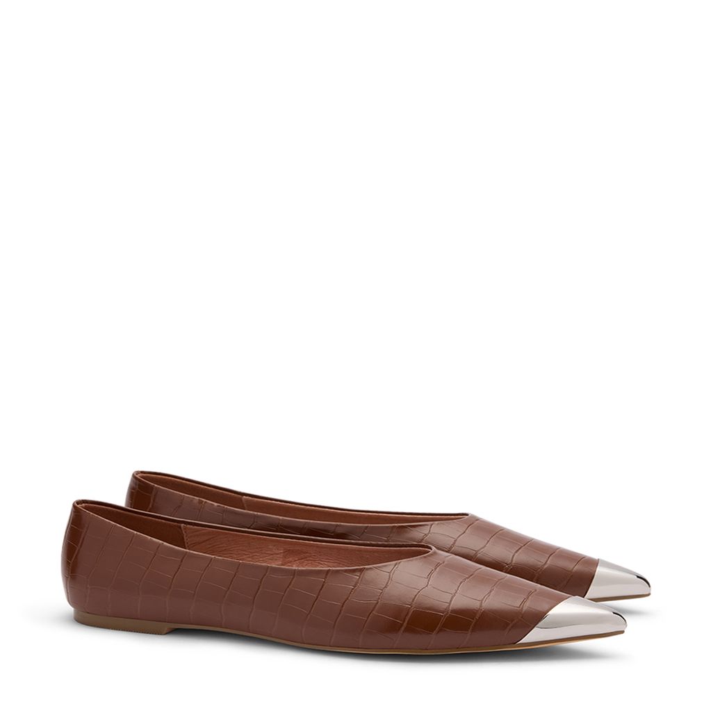 Ballerines croco avec détail - marron
