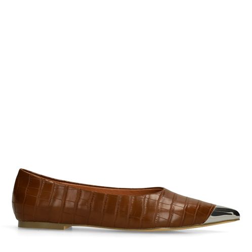 Bruine croco ballerina's met zilverkleurig detail