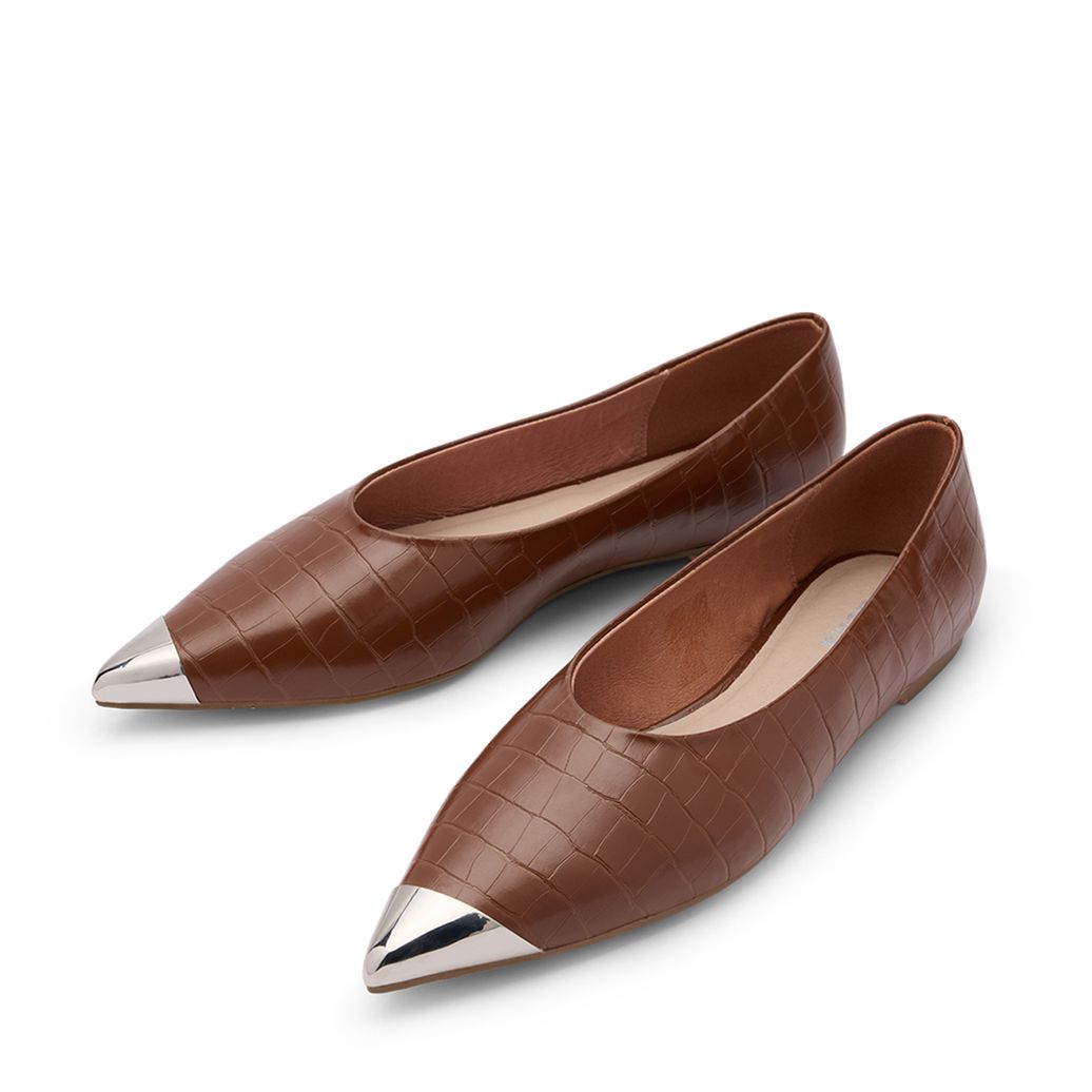Ballerines croco avec détail - marron