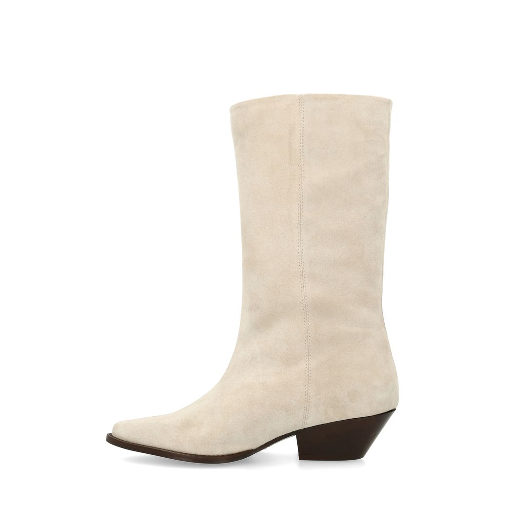 Beige suède cowboylaarzen met franjes