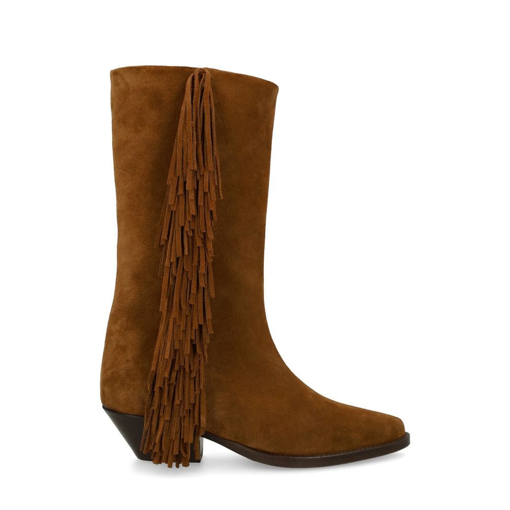 Santiags en daim avec franges - cognac