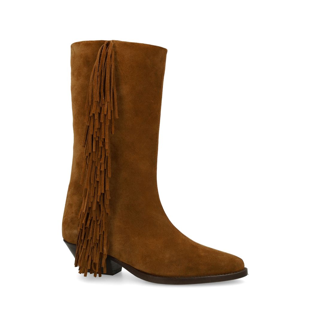 Cognac suède cowboylaarzen met franjes