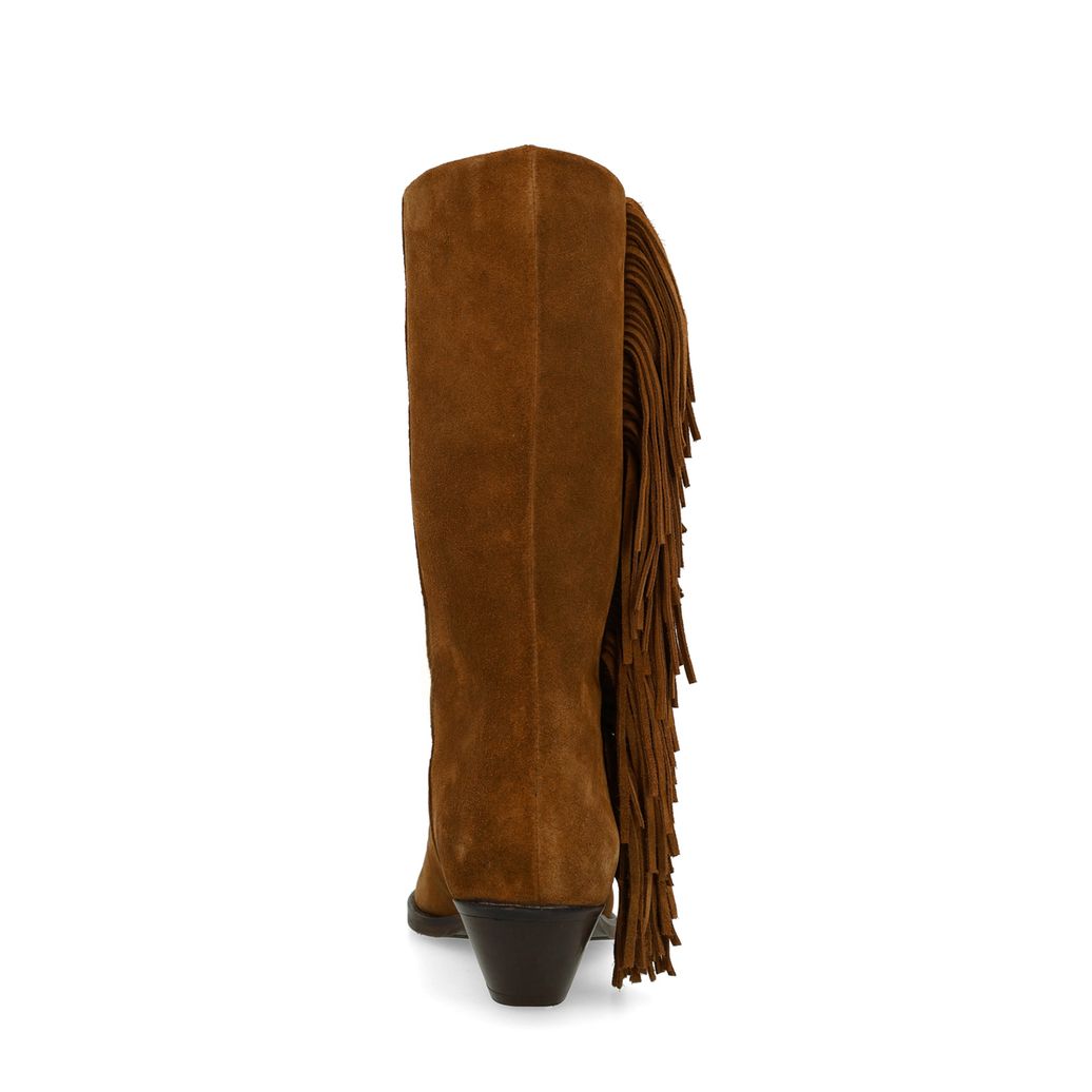 Cognac suède cowboylaarzen met franjes