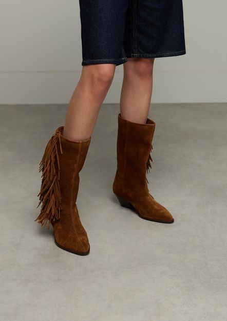 Cognac suède cowboylaarzen met franjes