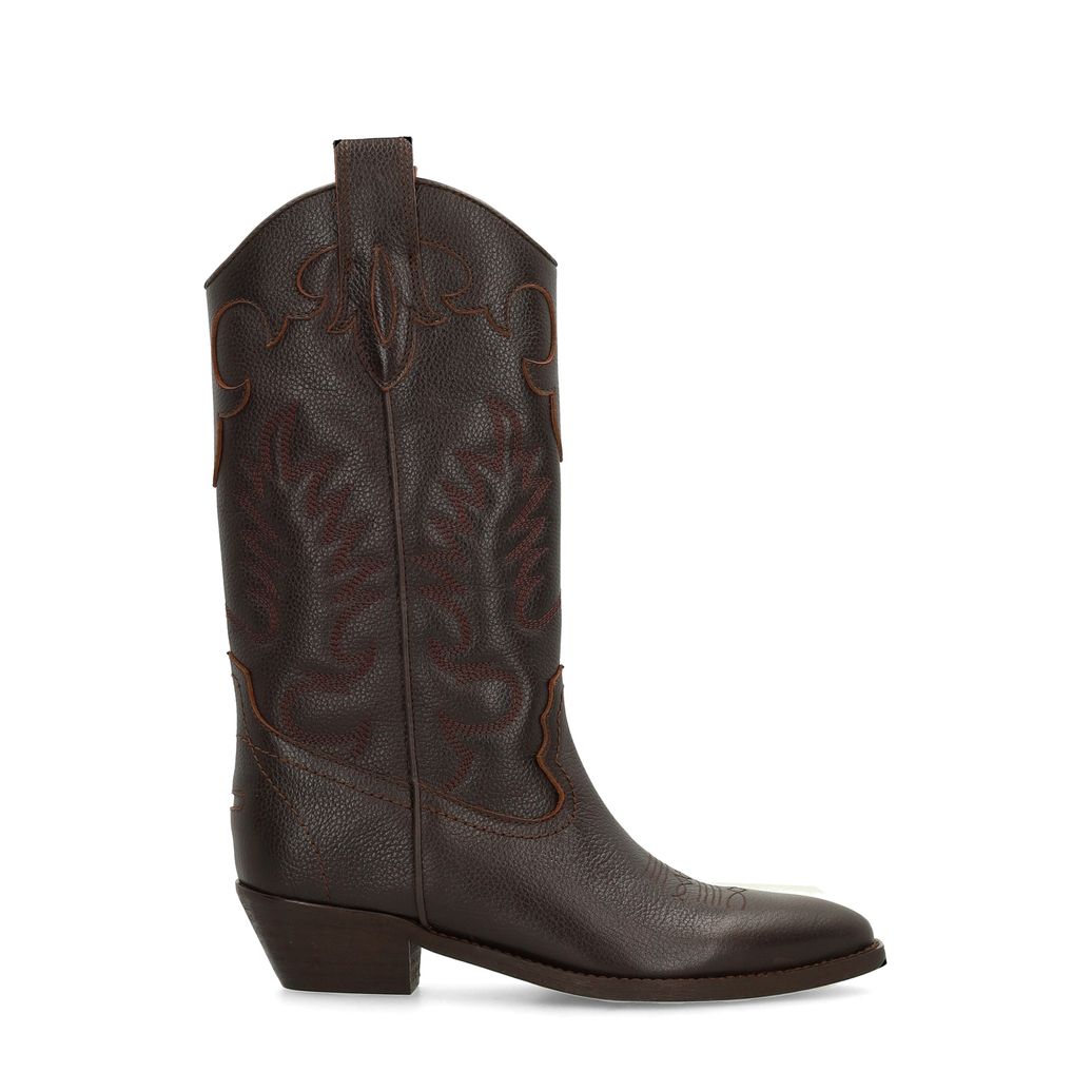 Santiags en cuir avec surpiqures décoratives - marron