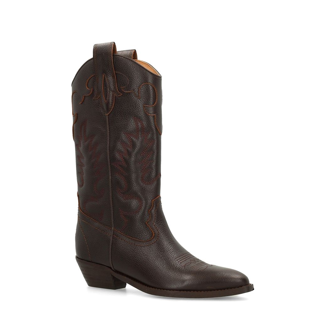 Santiags en cuir avec surpiqures décoratives - marron