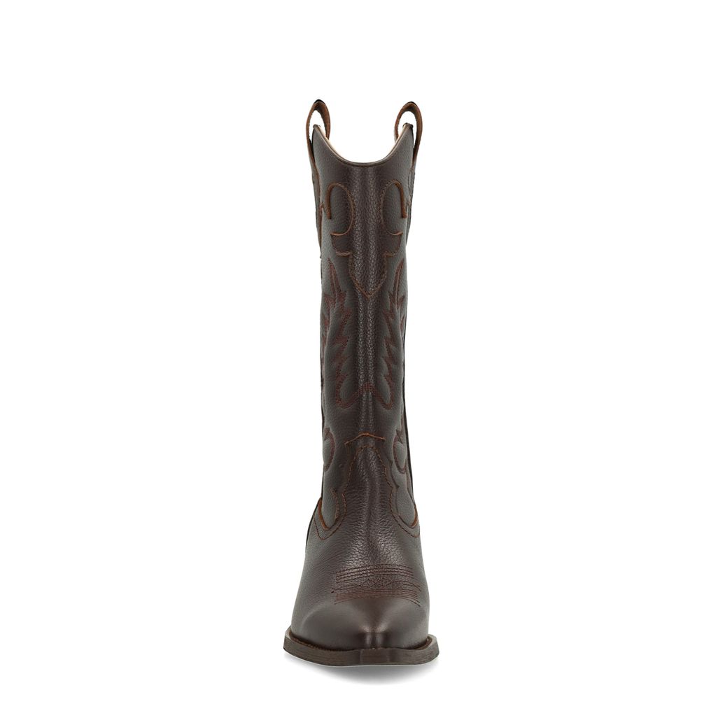 Santiags en cuir avec surpiqures décoratives - marron