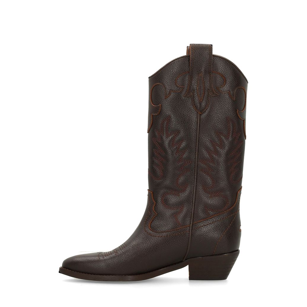 Santiags en cuir avec surpiqures décoratives - marron