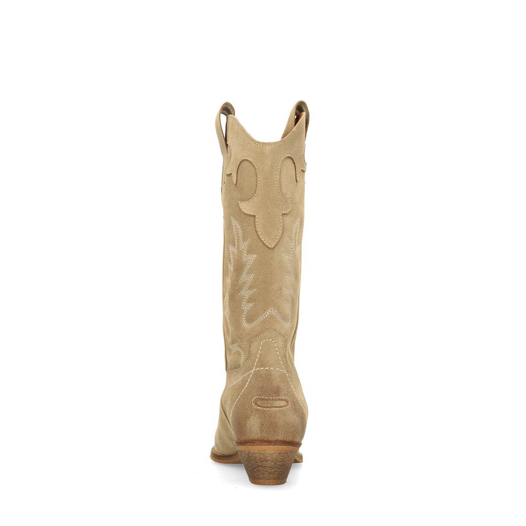 Beige suède cowboylaarzen met sierstiksels